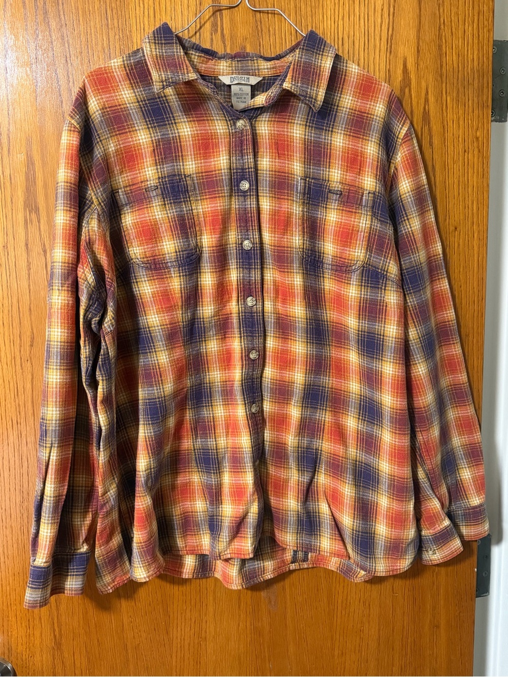 Men’s XL Duluth Trading Co Men's Orange & Blue Plaid Flannel Shirt